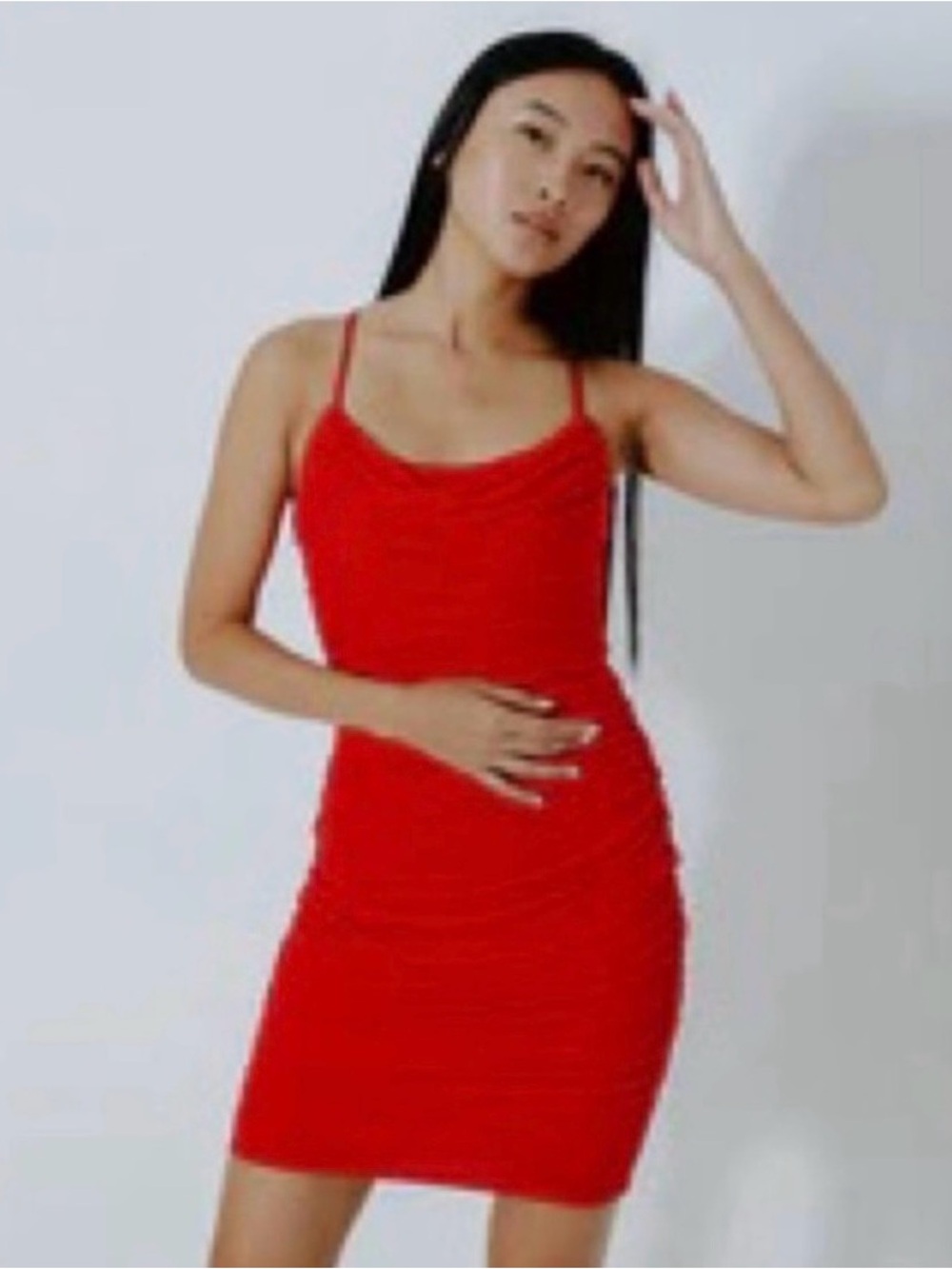 Klassy Network Red Spaghetti Strap Ruched Dress